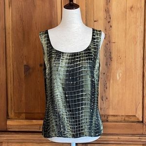 St. John Green Alligator reptile Silk Blend Sleeveless blouse Sz.mS